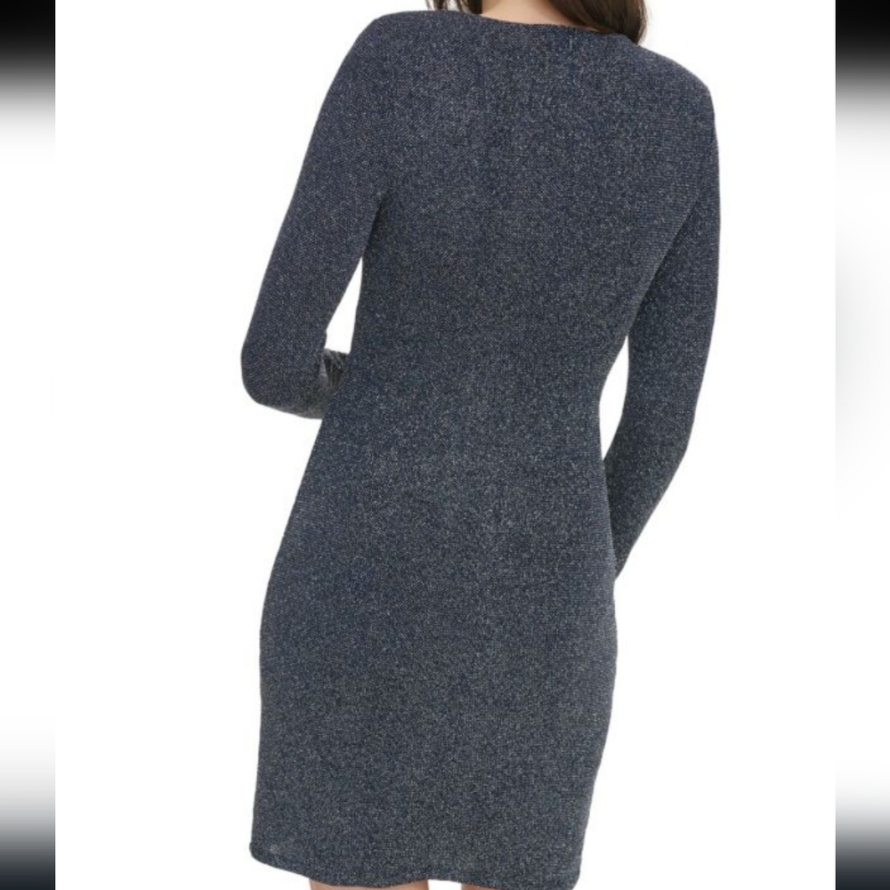 Vince Camuto Blue Metallic Long Sleeve Gathered/Ruched Gown Women's Size 12 NWT - Picture 2 of 9